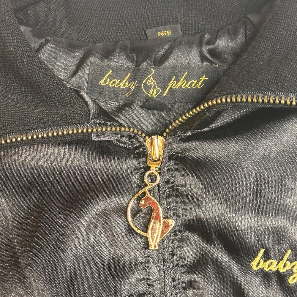 Y2K BABY PHAT Vintage Rare M-L Satin Sequin Tiger Stripe Bomber Cropped Jacket - Picture 5 of 10
